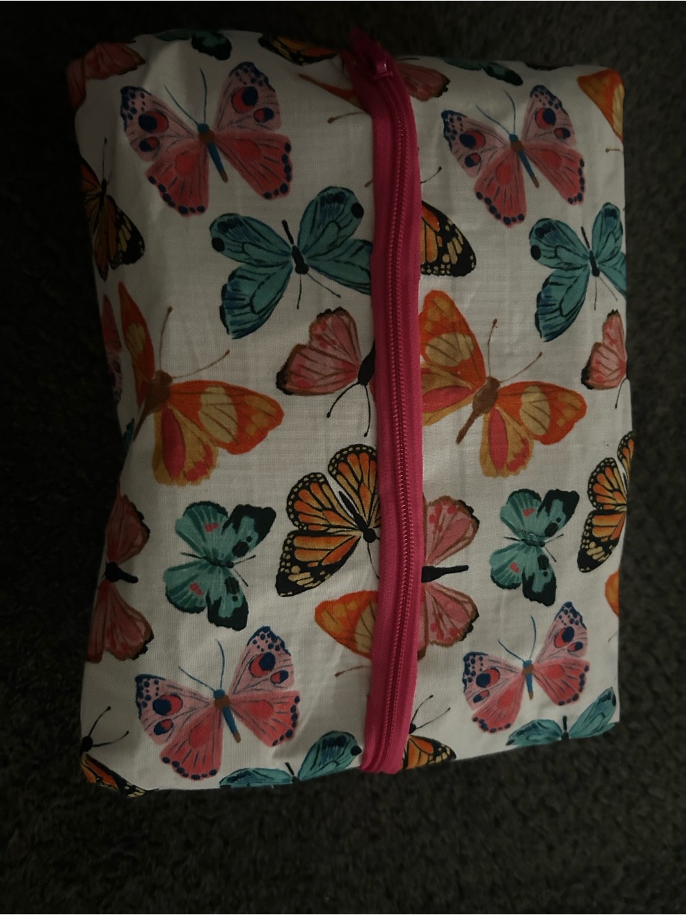 Hand Crafted Butterfly Print Cosmetic Bag in White, Pink, Teal, Orange